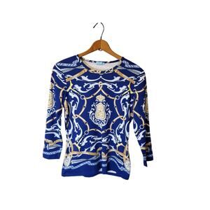 J McLaughlin Catalina Cloth Nautical Rope Theme Blue Top Size Small Stretch